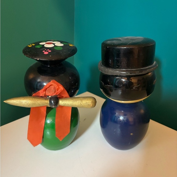 Kokeshi Japanese Wooden Vibrant Hand-Painted Bobble Head Dolls Vintage - Picture 4 of 7